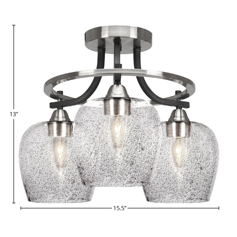 Yurt Paramount 3 Light Semi-Flush Shown In Matte Black & Brushed Nickel Finish With 6" Smoke Bubble Glass