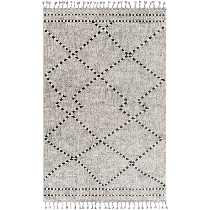 Anfaniola Geometric Machine Woven Area Rug in Gray/Black, Rectangle 9'2" x 12'