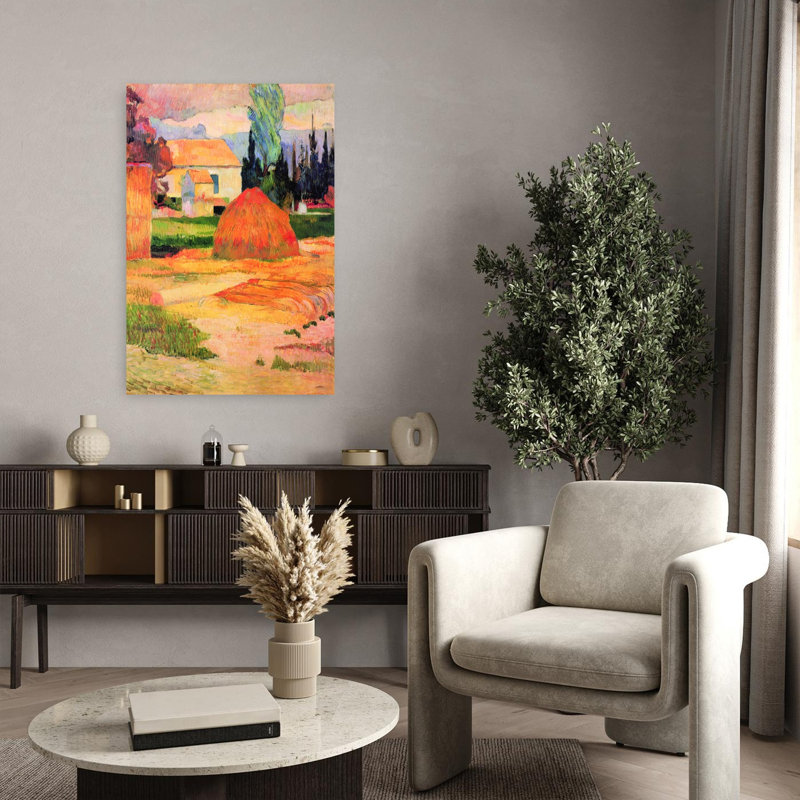 Haystack In Village, paysage abstrait coloré, impression d'art mural, 36" H x 24" W