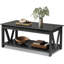 Table basse Eoghan Farmhouse avec tablette de rangement, table basse carrée en bois rustique avec base en X pour le salon-119463770