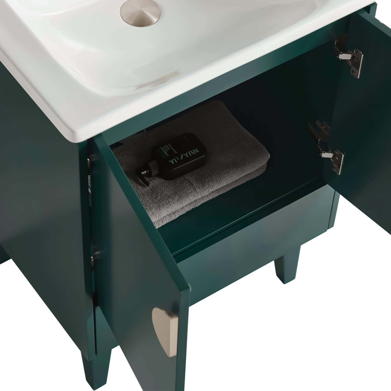 Saimah 24'' Single Bathroom Vanity with Ceramic Top, Green, Satin Nickel