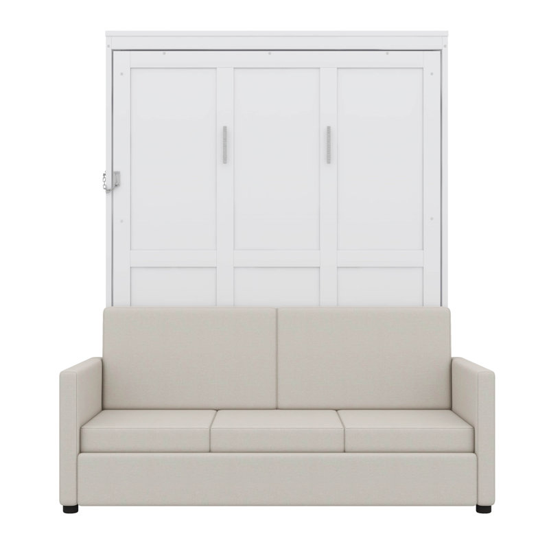 Lit escamotable double pleine grandeur avec coussin, Blanc, Double