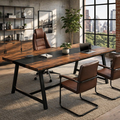 Table de conférence rectangulaire de 70,87 po pour 6 à 8 personnes, table de réunion industrielle moderne avec structure en acier robuste, grande surface de travail pour la collaboration de l'équipe