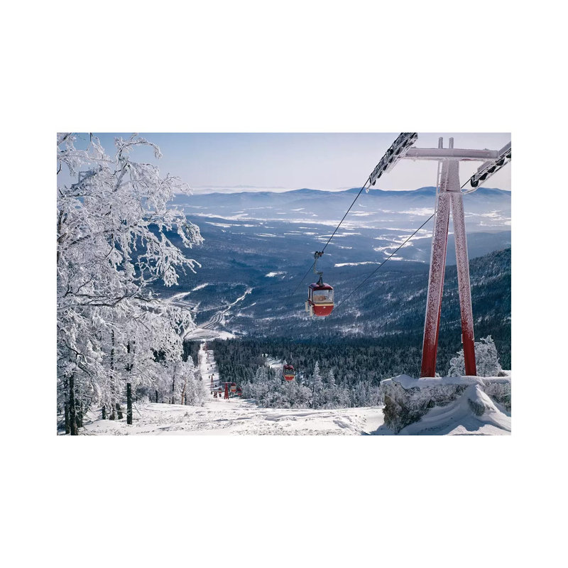 1970s Scenic From Top Of Mountain Ski Slope Looking Down Into Valley Ski Lift Red Cars Snow Vista by Vintage Images - Wrapped Canvas Print