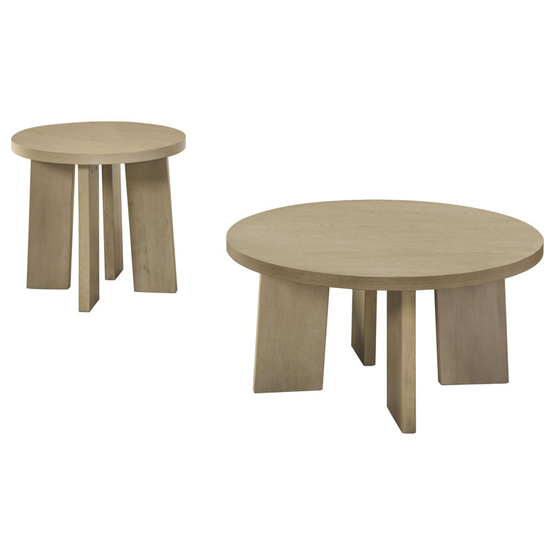 Ensemble de deux tables basses et d'appoint rondes Strouse en chêne naturel, Chêne naturel