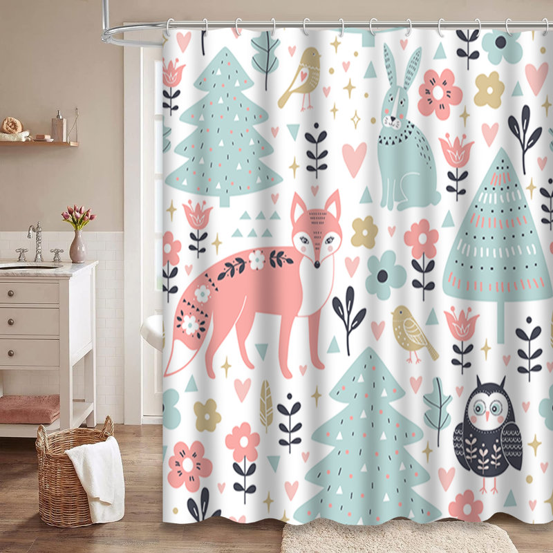 Rideau de douche mignon avec 12 crochets, L 72 po x l 78 po