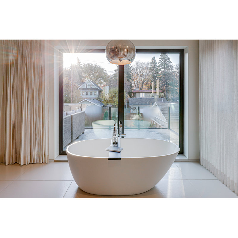 BE 66'' L Freestanding Soaking Bathtub, Brushed Nickel, Glossy White