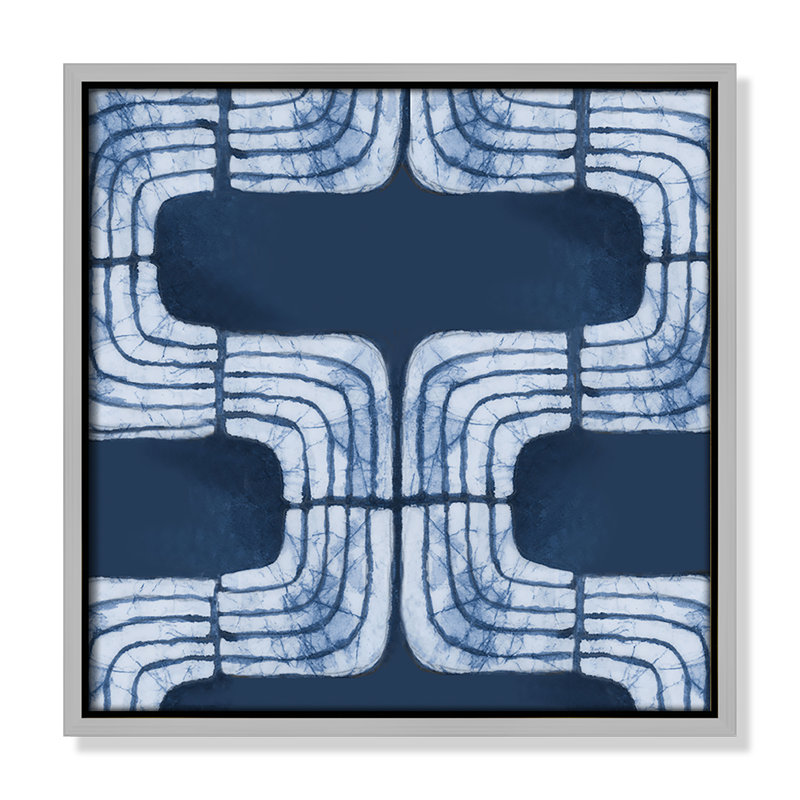 «Blue Batik I Print» par Emma Peal, Argent, H 13,5 po x l 13,5 po