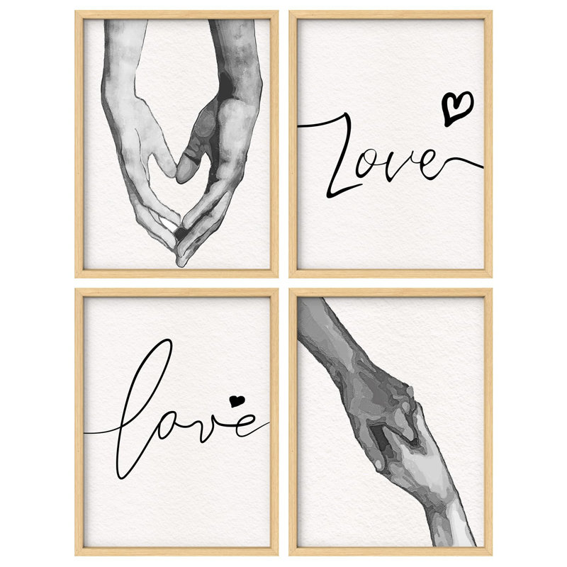 "Amour minimaliste et main tenant un dessin au trait", 4 pièces, Or, H 32 po x l 24 po