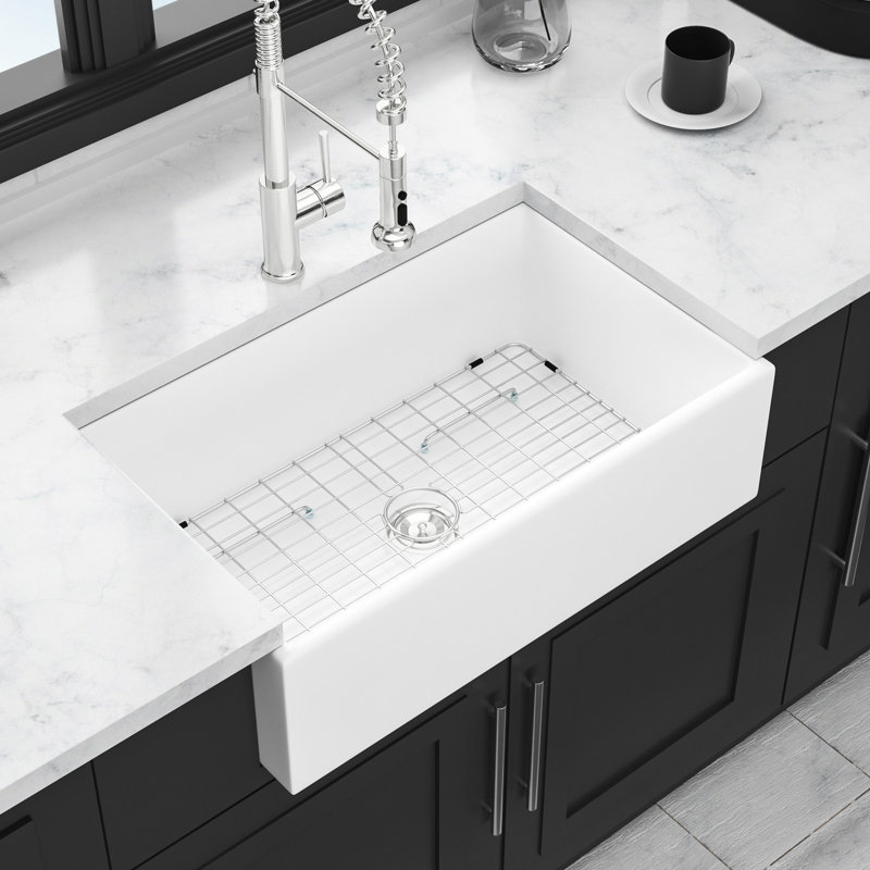 33 White Ceramic Sink - Undermount Single Bowl Apron Front, To Chipping And Stains, Roomy Kitchen Sink, 33X18x10 Inch Spacious Basin,