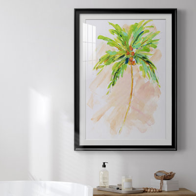 Coconut Palm II - Estampe botanique vintage, encadrée sous verre et sous passe-partout, décoration murale côtière pour salon