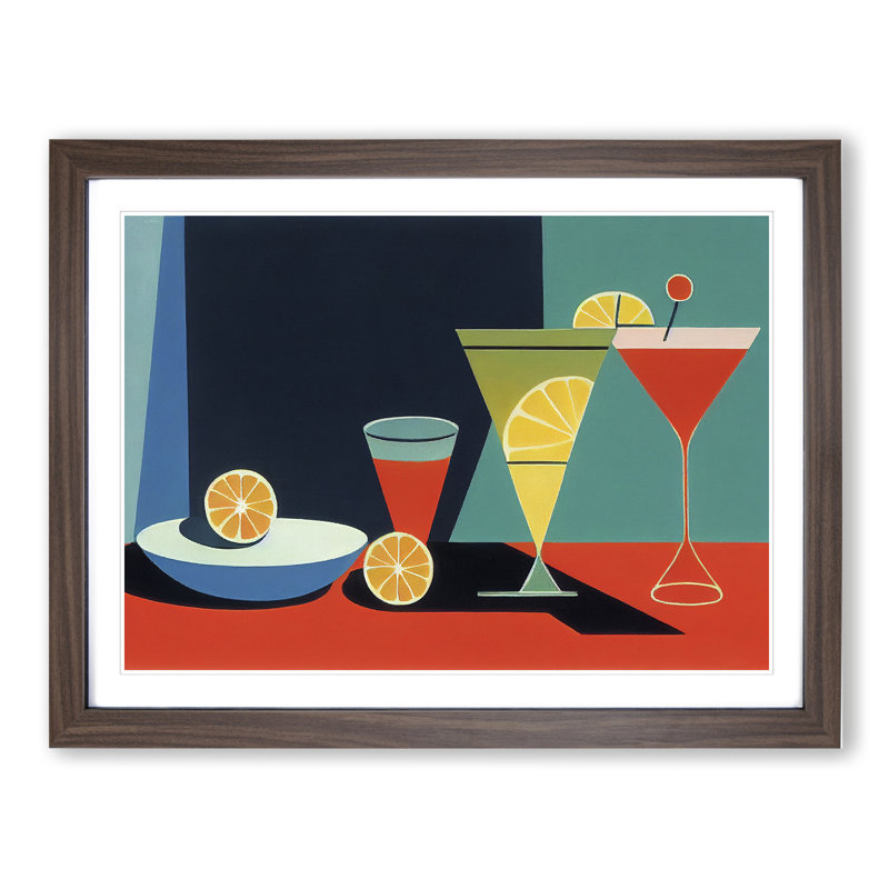 Retro Cocktail Vol.3 - Single Picture Frame Painting, Walnut Framed, 46cm H x 64cm W x 2cm D