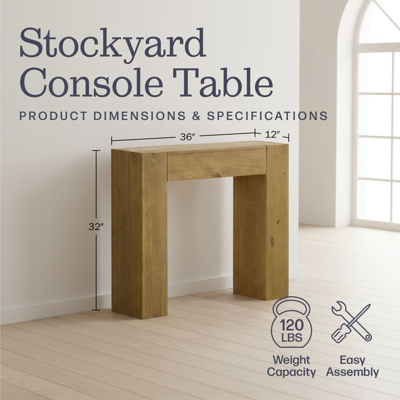 Stockyard 36" Solid Wood Console Table, Oak, Oak