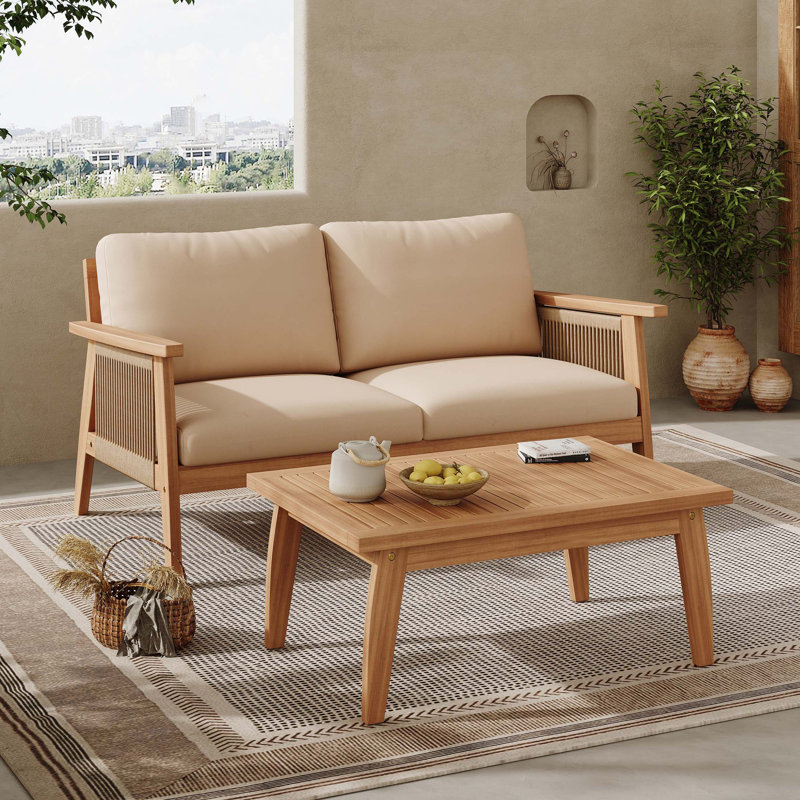Ensemble de conversation d'extérieur 2 pièces en bois d'acacia et corde