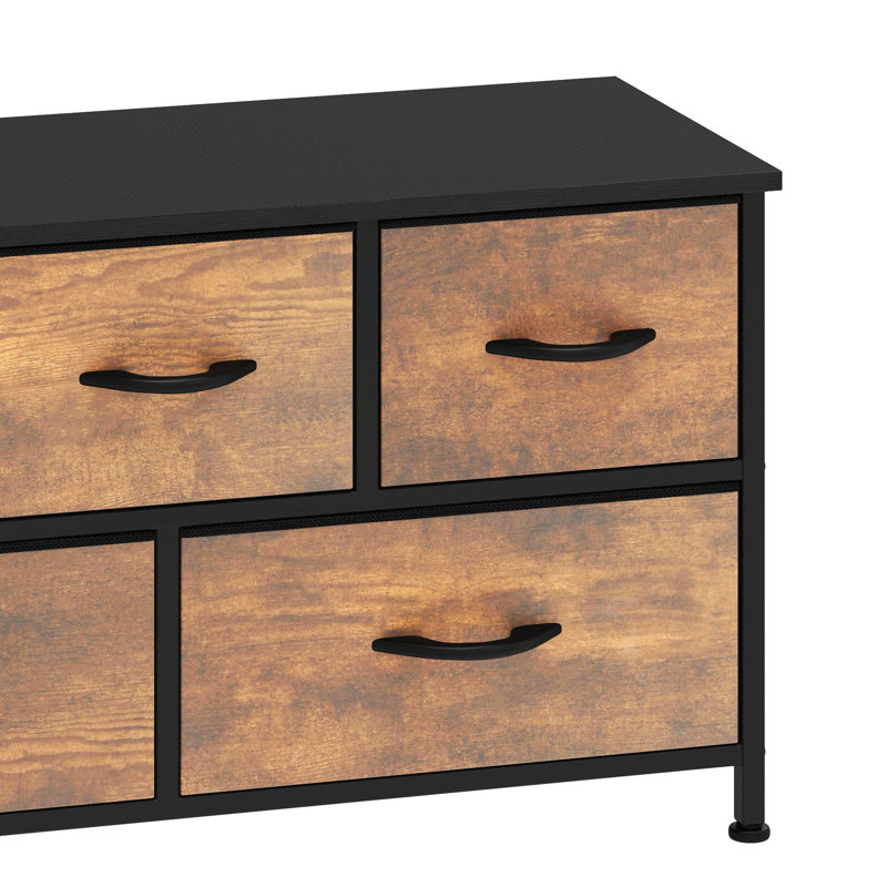 Kathiria 39.4"W 5 Drawer Small Dresser, Brown Wood