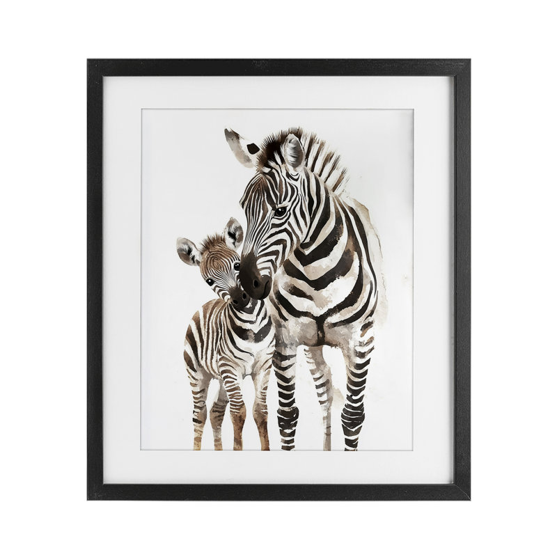 «Zebra Baby with Mother», reproduction encadrée sous verre, conception de Ramona Murdock, Cadre noir minuit