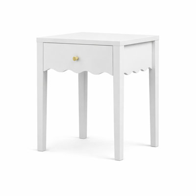 White Nightstand with Drawer, Modern Bedside Table with Wavy Apron Design, Compact End Table for Bedroom Living Room, Small Side Table with Storage