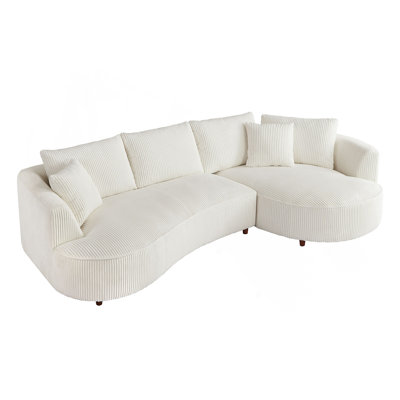 122.04 Inch Corduroy Upholstered Sectional Sofa With Right Facing Chaise For Living Room Office Corner White Corduroy Modern Sofa
