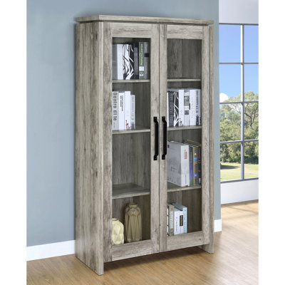 Armoire haute 2 portes en bois d'ingénierie en bois de grève gris, aspect bord de mer pour rangement de style salon