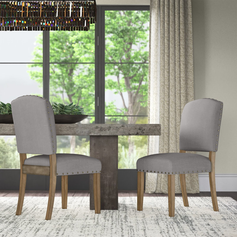 Aldrina 20.5'' H Linen Upholstered Side Chair, Gray Linen, Turkish Coffee