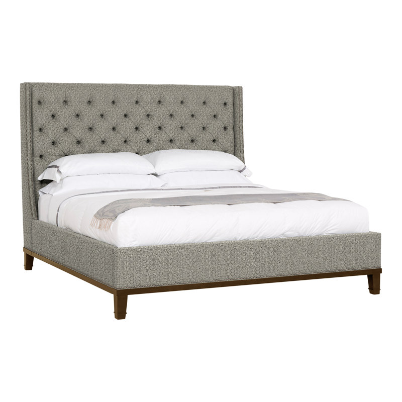 Michael Weiss Solid Wood Wingback Bed, Tuck Graphite, Havana