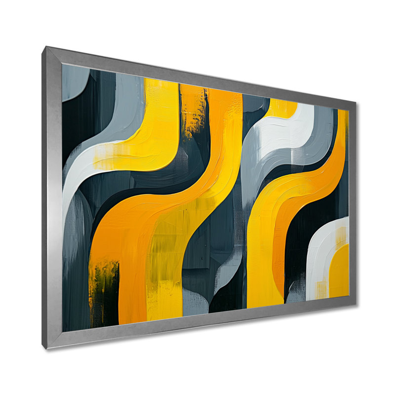 Art mural ombré jaune et gris Urban Jazz Note III - Abstract Still Lifes, Argent argent, H 30 po x l 40 po, Cadre simple