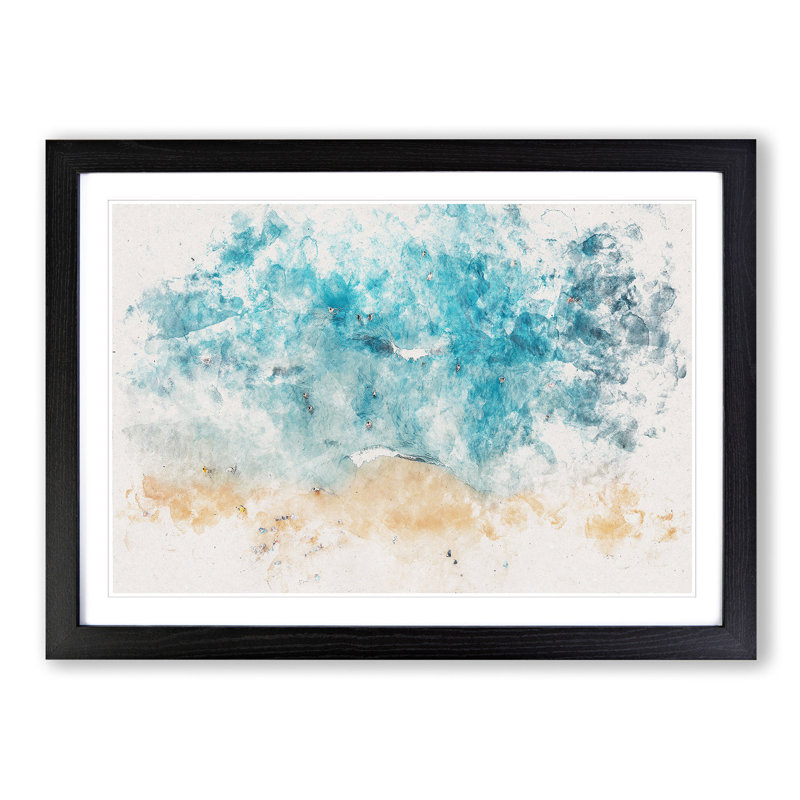 Busy Beach in Brazil - Picture Frame Painting Print, Black Framed, 62cm H x 87cm W x 2cm D