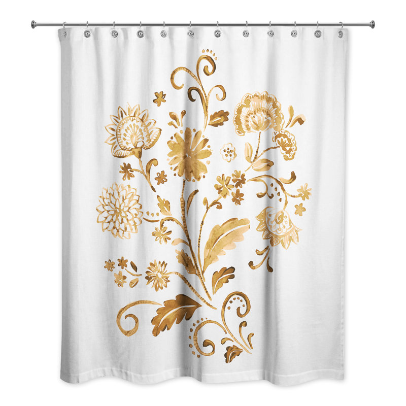 Rideau de douche simple à motif floral Warrenup, Jaune