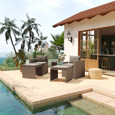Indoor And Outdoor Modular Loveseat Sofa Set With Table And Ottomans