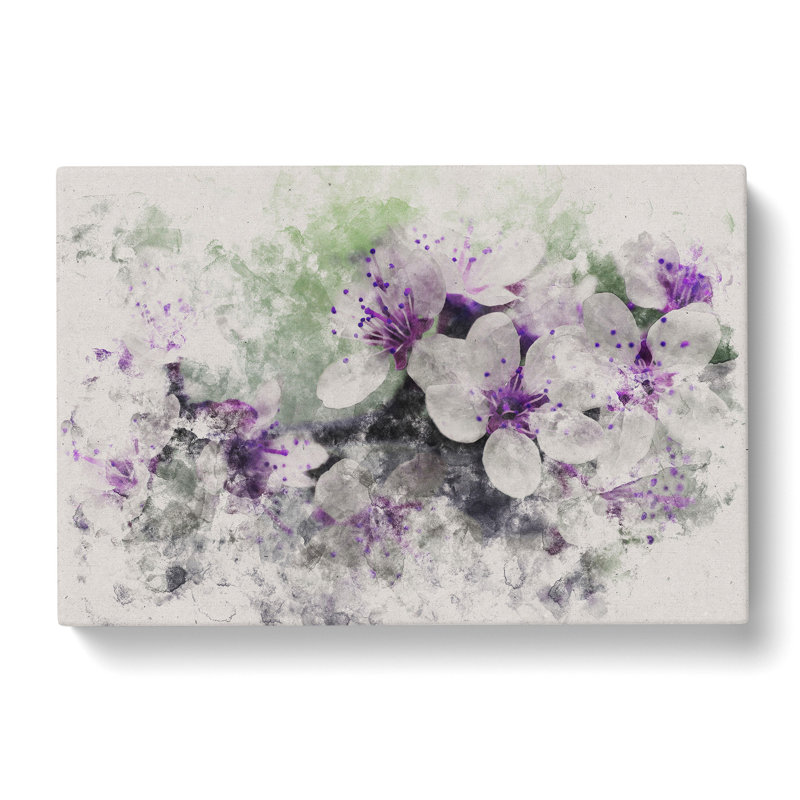 White And Purple Blossoms Watercolour - Wrapped Canvas Print, 40cm H x 60cm W x 3cm D