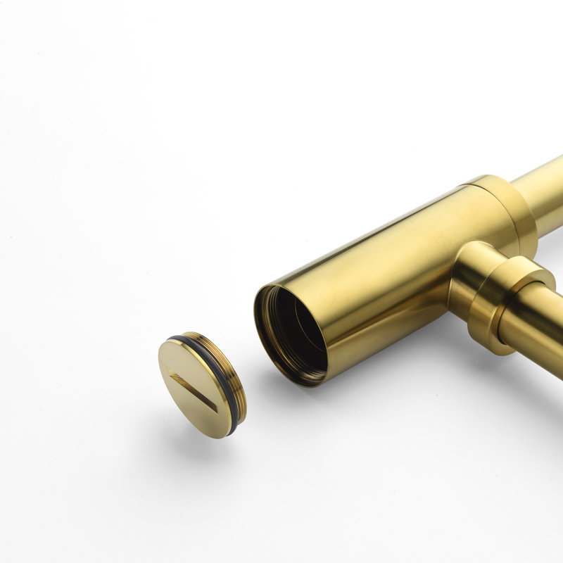 Designer 1-1/4 In. Brass Round Bottle Trap, Brushed Gold