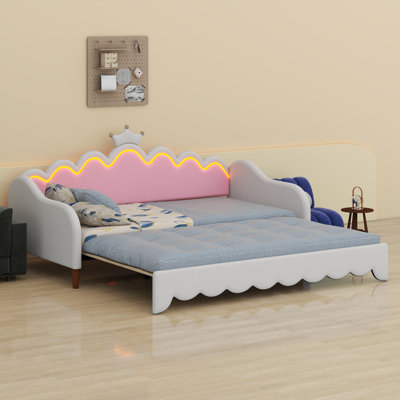 Lit de jour extensible avec lumières DEL, lit de jour rembourré princesse moderne avec tête de lit couronne