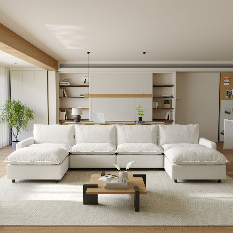 Canapé modulaire inclinable en U Moncada, Lin beige, H 35,04 po x l 148,82 po x P 59,44 po