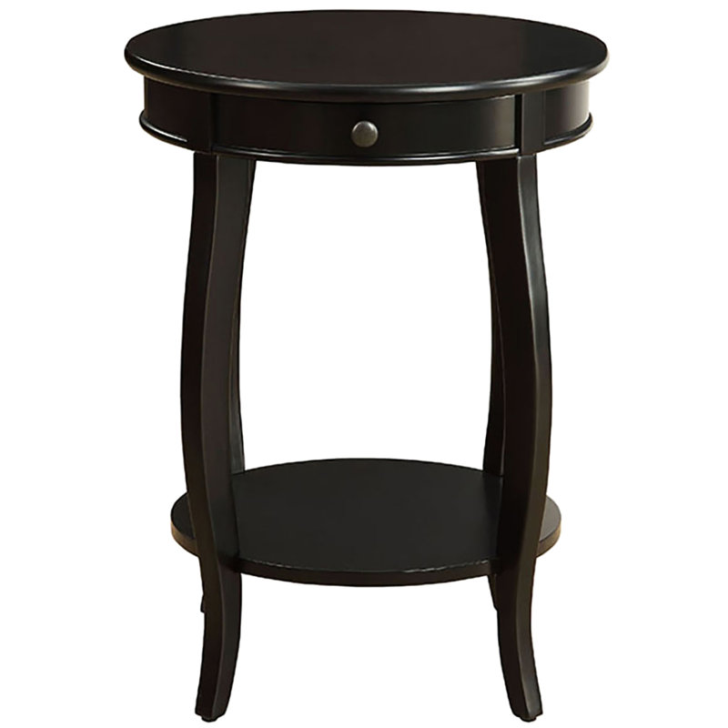 Table de bout ronde noire avec 1 tablette inférieure et tiroir de rangement fonctionnel pour toutes les pièces