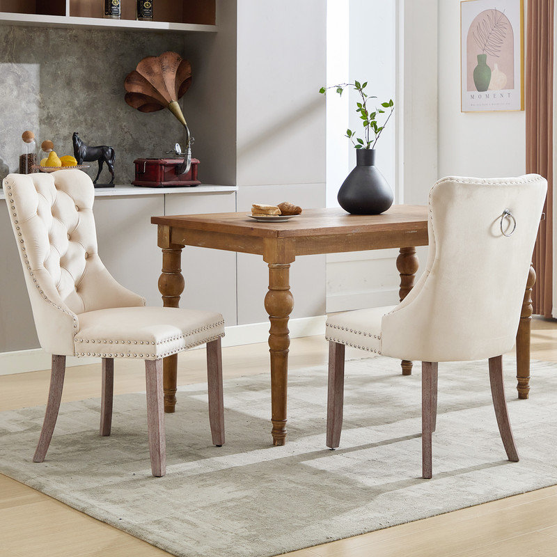 Tufted Velvet Upholstered Parsons Chair in Beige