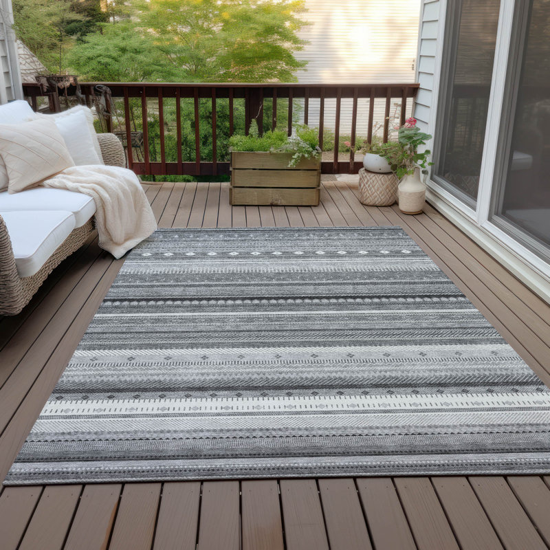 Machine Washable Indoor/Outdoor Husby ACN2218 Striped Rug, Rectangle 3' x 5'