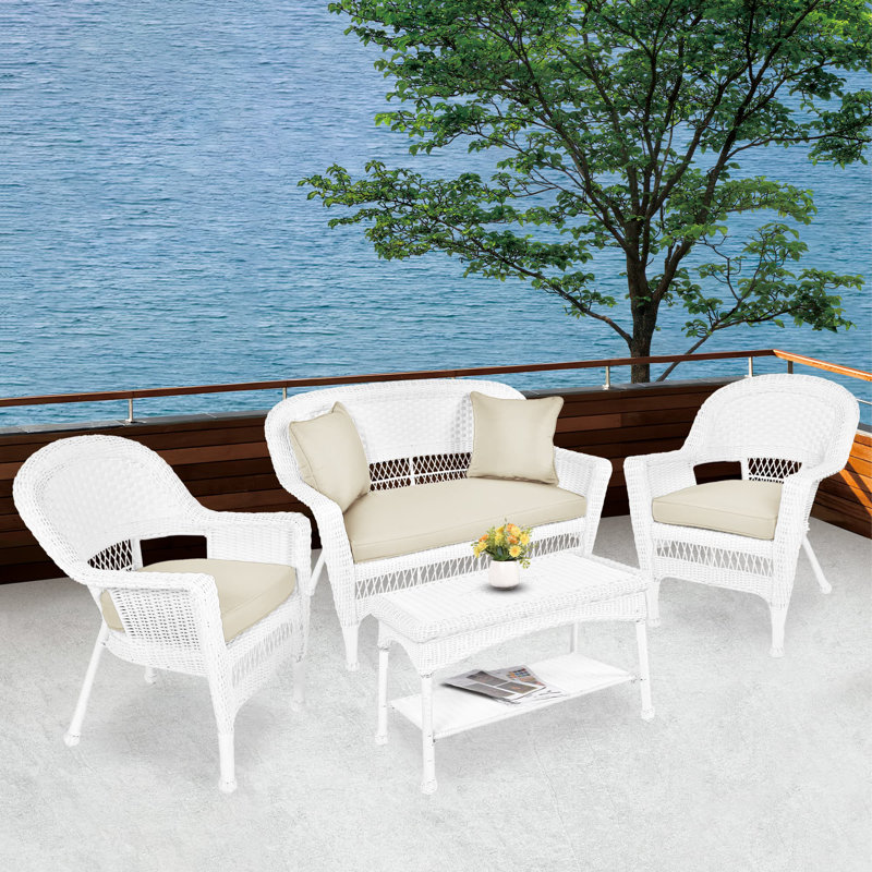Cecilton 4 Piece Rattan Sofa Seating Group , White, Ivory