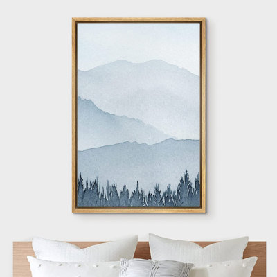 Woodland Forest Landscape " IDEA4WALL Canvas Print Wall Art Watercolor Pastel Blue Winter Mountain Forest Trees Nature Wilderness Illustrations Modern Art Rustic Landscape Colorful For Living Room, Bedroom, Office "