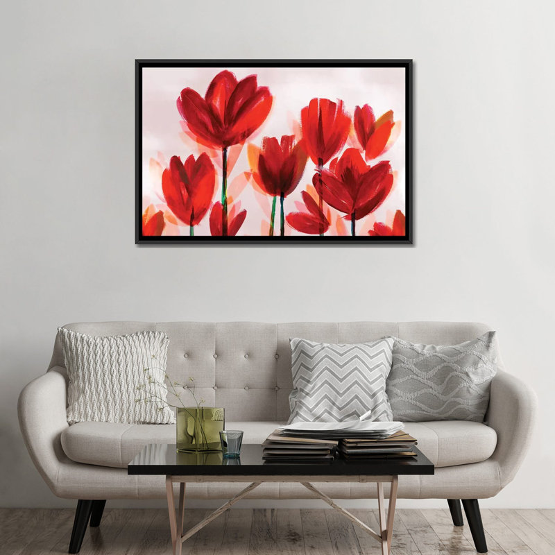 « contemporaine pops red », impression sur toile, H 18 po x l 26 po x P 1,5 po, Toile avec cadre noir, Pas de tapis