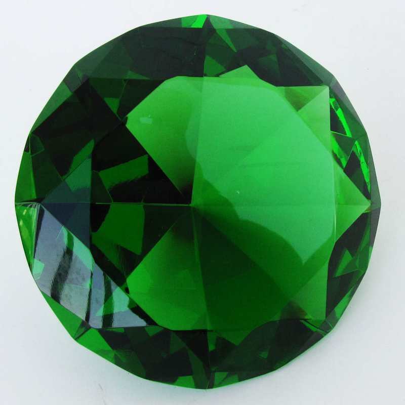 Emerald Green Cut Glass Diamond Paperweight