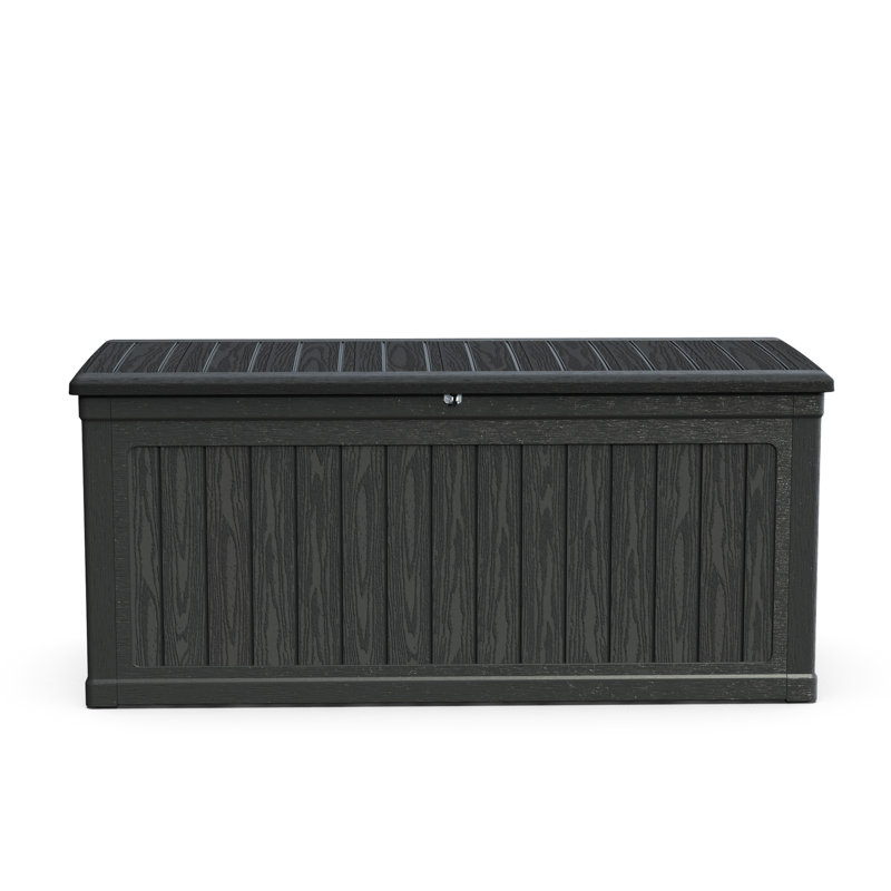 Coffre de terrasse noir à double paroi de 260 gallons avec technologie à double paroi, résistant aux intempéries et pouvant servir de structure de table, de résine de protection, d'outils de jardinage idéaux et de surface supplémentaire