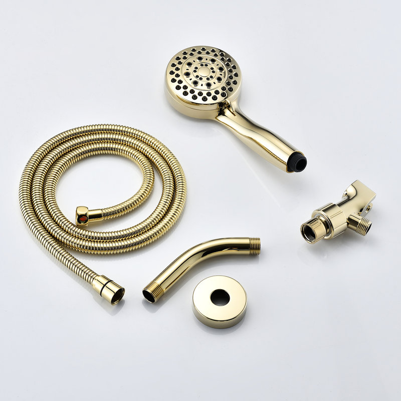 High Shower Head - Gold Finish, 5 Modes, Medical Nozzles, Impact , Easy Clean, Wall Mounted Handheld Abs, Heat Installation, Consistent Spray, Water Saving