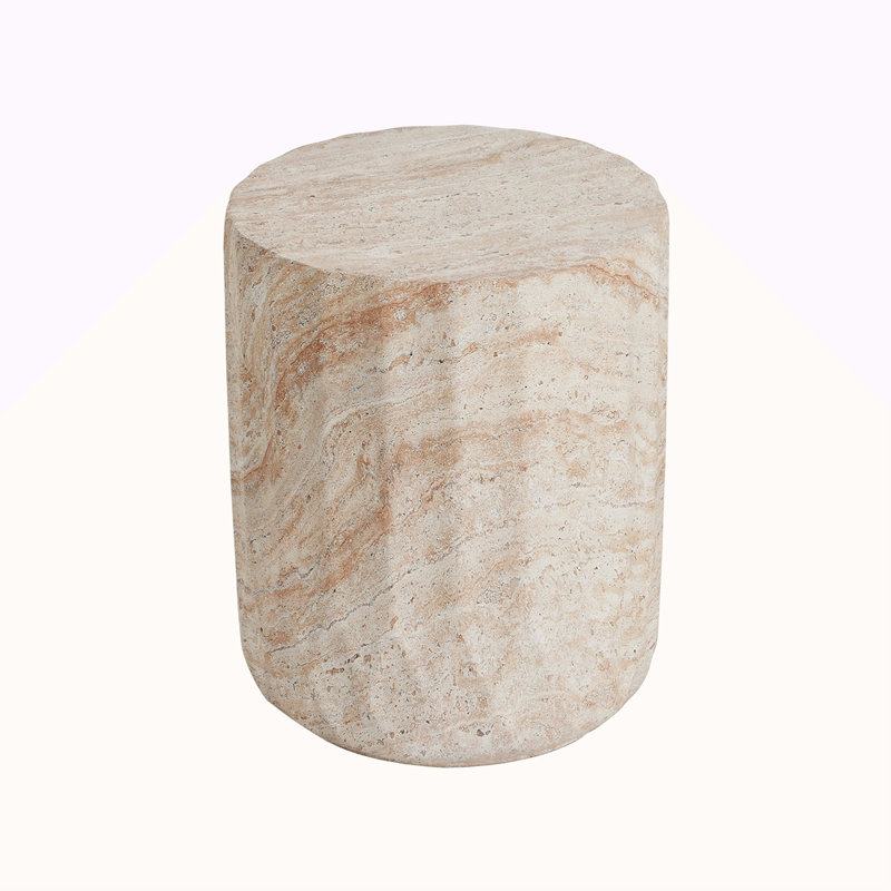 Table d'appoint extérieure / intérieure en béton léger, table d'appoint en finition travertin cylindrique