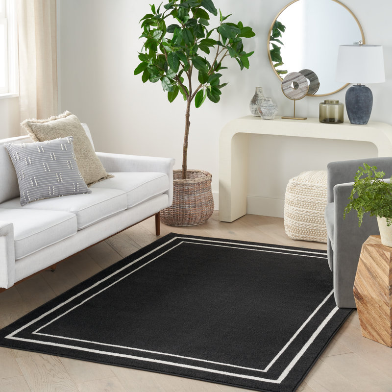 Aubreanna Abstract Machine Woven Chenille Indoor/Outdoor Area Rug in Black, Rectangle 6' x 9'