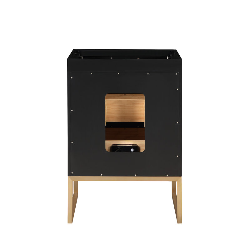 Markham 24'' W Single Vanity, White Quartz, Midnight Black, Satin Brass