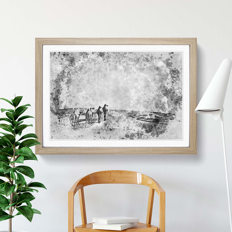 Camels on the Move in Abstract - Picture Frame Painting Print, Oak Framed, 36cm H x 48cm W x 2cm D