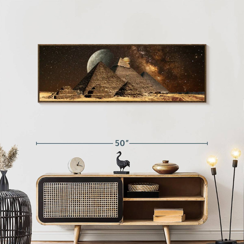 Cosmos Over Egyptian Pyramids, Floating Frame Walnut, 49" X 17"