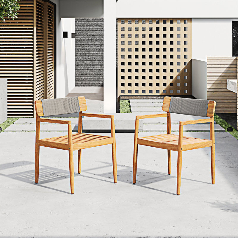 Wood Dining Chairs Set Of 2, 2, Teak/Gray