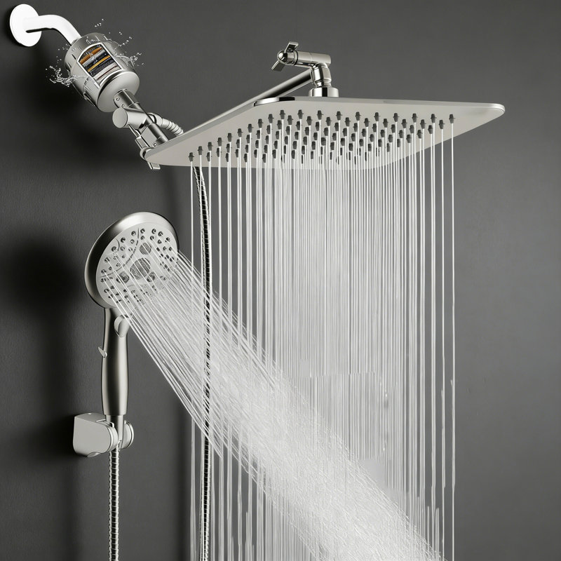 10'' Shower Head With Handheld, 20 Stage Filtered Shower Head,  6 Spray Settings Handheld Shower Head High Pressure Rainfall Filter Combo With 12'' Adjustable Extension Arm, 71'' Shower Hose