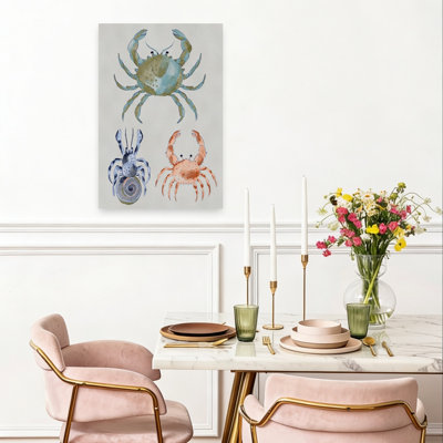 Ocean Crabs Watercolor Crab Beach Nature Wall Art Print 1 Piece Wrapped Canvas Wall Art
